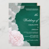 Emerald Green and Blush Pink Peony Wedding Einladung (Vorne/Hinten)