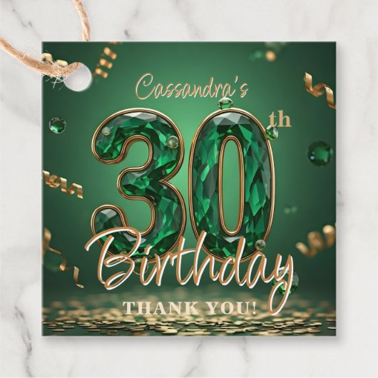 Emerald Green and Gold 30th Birthday Thank You Geschenkanhänger (Vorderseite)