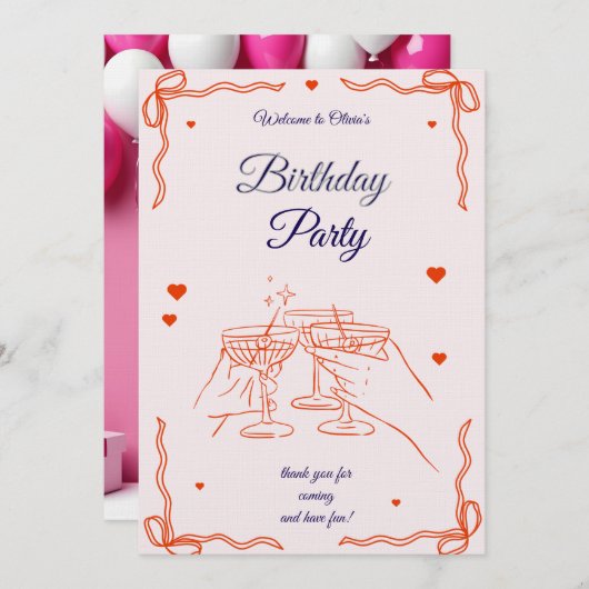 Emerald Green and Gold Champagne Birthday Party Fo Einladung (Vorne/Hinten)