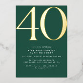 Emerald Green and Gold | Elegant 40th Birthday Folieneinladung (Vorderseite)