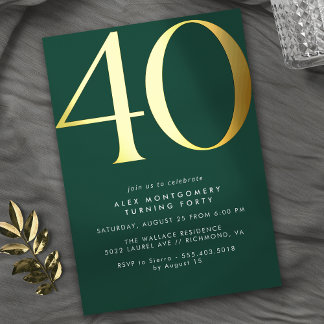Emerald Green and Gold | Elegant 40th Birthday Folieneinladung