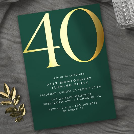 Emerald Green and Gold | Elegant 40th Birthday Folieneinladung