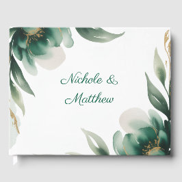 Emerald Green and Gold Floral Frame Wedding Gästebuch