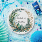 Emerald Green and Gold Floral Frame Wedding Pappteller (Party)