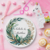 Emerald Green and Gold Floral Frame Wedding Pappteller (Party)