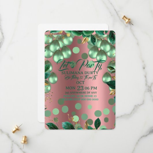 Emerald green and gold floral wedding invitation,  save the date (Vorderseite/Rückseite Beispiel)