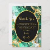 Emerald Green and Gold Marble Agate Birthday Party Dankeskarte (Vorderseite)