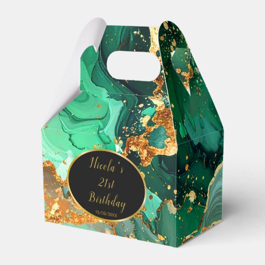 Emerald Green and Gold Marble Agate Birthday Party Geschenkschachtel (Vorderseite)