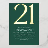 Emerald Green and Gold | Modern 21st Birthday Folieneinladung (Vorderseite)