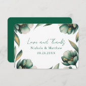Emerald Green and Gold Rose Wedding Dankeskarte (Vorne/Hinten)