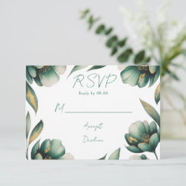 Emerald Green and Gold Rose Wedding RSVP Karte