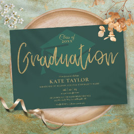 Emerald Green and Gold Script Graduation Party Einladung