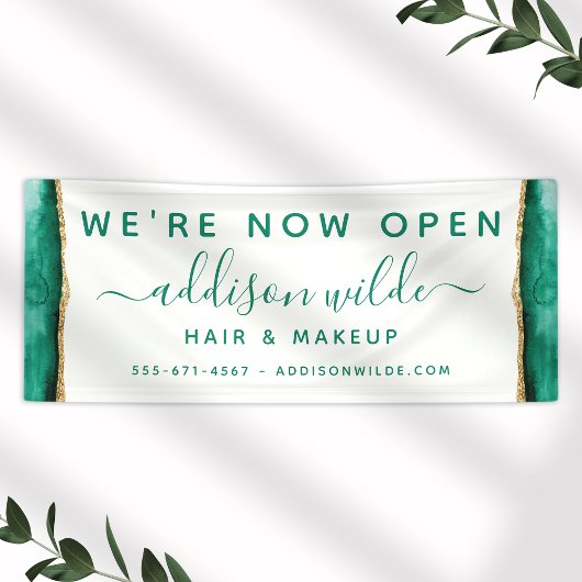 Emerald Green and Gold Watercolor Business Banner