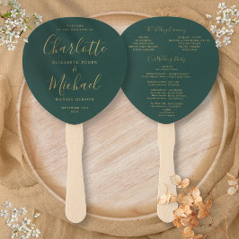Emerald Green and Gold Wedding Program Fächer