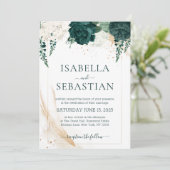 Emerald Green and White Rose Floral BUDGET Einladung (Stehend Vorderseite)