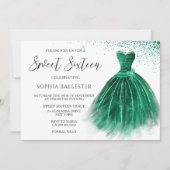 Emerald Green Aquamarin Glitzer Gown Sweet 16 Part Einladung (Vorderseite)