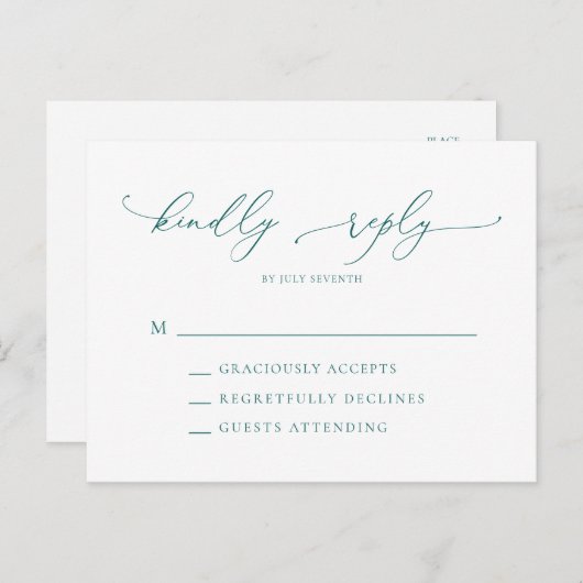 Emerald Green Aquamarin Minimalistisch Modern Wedd Postkarte (Vorne/Hinten)