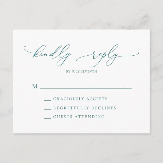 Emerald Green Aquamarin Minimalistisch Modern Wedd Postkarte (Vorderseite)