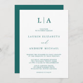 Emerald Green Aquamarin Monogram Minimalistisch We Einladung (Vorne/Hinten)