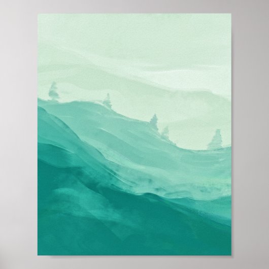 Emerald Green Aquamarin Watercolor Abstrakte Kunst Poster (Vorne)