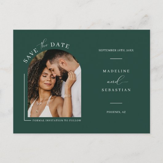 Emerald Green Arch Foto QR Code Save the Date Pos Postkarte (Vorderseite)