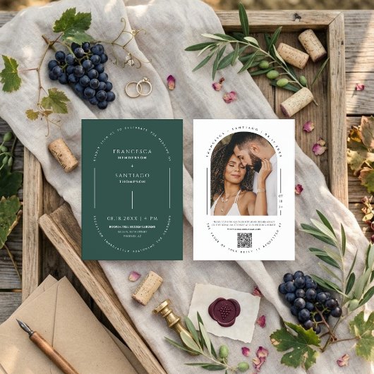 Emerald Green Arch QR Code Wedding Foto Einladung