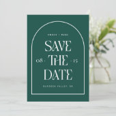 Emerald Green Arch Retro Minimalistisch Moderner S Save The Date (Stehend Vorderseite)