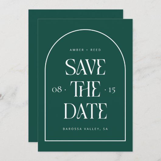 Emerald Green Arch Retro Minimalistisch Moderner S Save The Date (Vorne/Hinten)