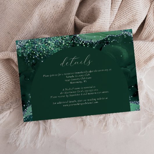 Emerald Green Arch Silver Glitzer Hochzeitdetails RSVP Karte