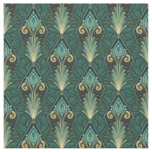 Emerald Green Art Deco Lotus im Hintergrund Stoff (Nahaufnahme)