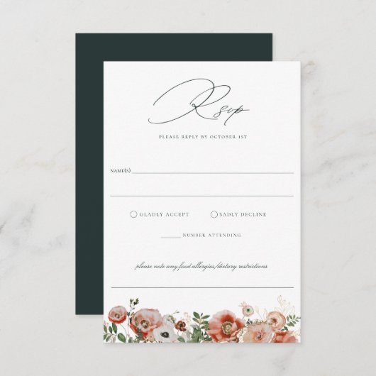 Emerald Green Autumn Floral Wedding RSVP Card (Vorne/Hinten)