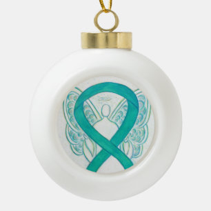 Emerald Green Awareness Ribbon Guardian Angel Keramik Kugel-Ornament