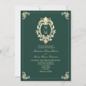 Emerald Green Baroque Gold Wedding Einladung (Vorderseite)