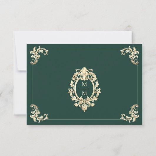 Emerald Green Baroque Gold Wedding RSVP Karte (Rückseite)