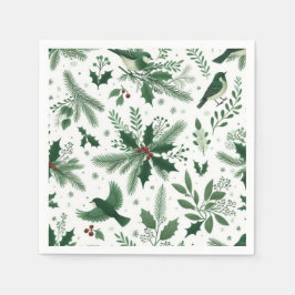 Emerald Green Birds and Boughday Holiday Serviette