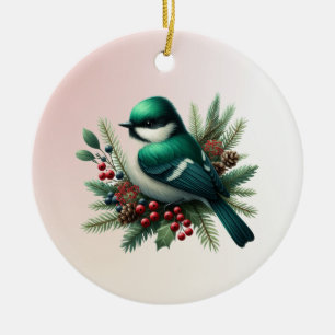 Emerald Green Birds and Boughs Keramik Ornament