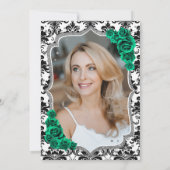 Emerald Green Black Damask Foto 50. Geburtstag Einladung (Rückseite)