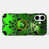EMERALD GREEN BLACK DAMASK GEM MONOGRAM Floral Case-Mate iPhone Hülle (Rückseite (Horizontal))