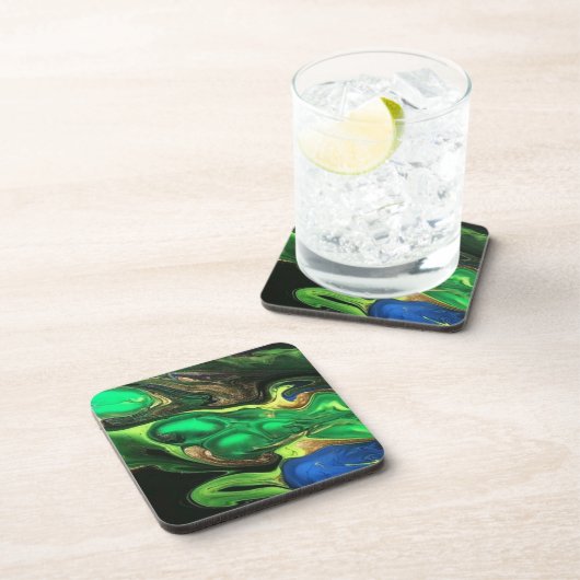 Emerald Green Black Fluid Art Marble Getränkeuntersetzer (Rechte Seite)
