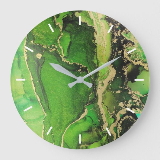 Emerald Green Black Gold Abstrakt ohne Zahlen Große Wanduhr (Vorderseite)