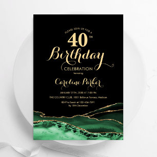 Emerald Green Black Gold Agate 40. Geburtstag Einladung