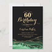 Emerald Green Black Gold Agate 60. Geburtstag Einladung (Vorderseite)