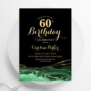 Emerald Green Black Gold Agate 60. Geburtstag Einladung
