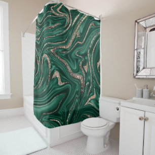 Emerald Green Black Gold Glitzer Marmor #1 Duschvorhang