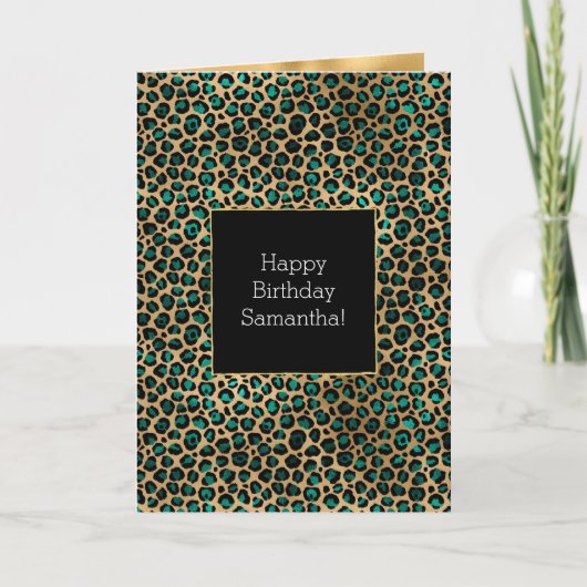Emerald Green Black Gold Leopard Print Karte (Vorderseite)