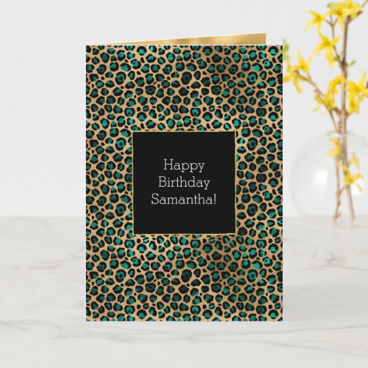 Emerald Green Black Gold Leopard Print Karte (Gelbe Blume)