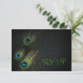 Emerald Green Black Gold Peacock Wedding Einladung (Stehend Vorderseite)