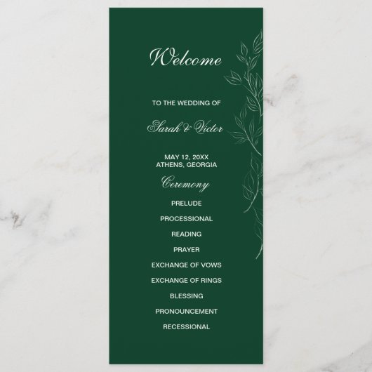 Emerald Green-Blatt-Doppelseitenkarte Programm (Vorderseite)