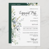 Emerald Green Blätter Engagement Party QR Code Einladung (Vorne/Hinten)