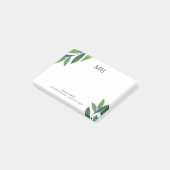 Emerald Green Blätter Monogram Post-it Klebezettel (angewinkelt)